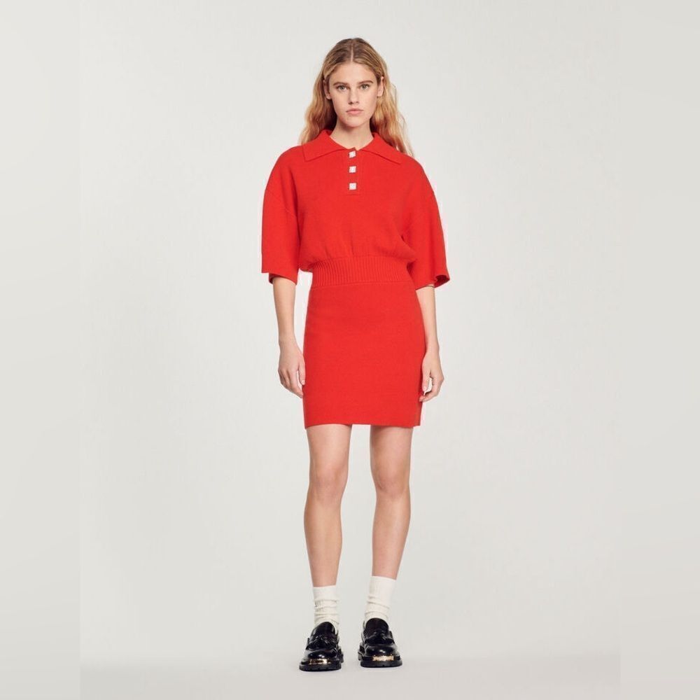 NWT REVOLVE X SANDRO Mendoza red Knitted Polo CASHMERE BLEND Mini Dress MEDIUM
